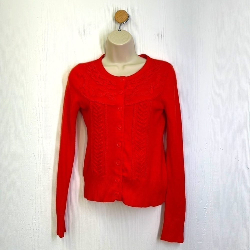 Tabitha - Anthropologie Orange Embroidered Flowers Button Up Cardigan Size XS
